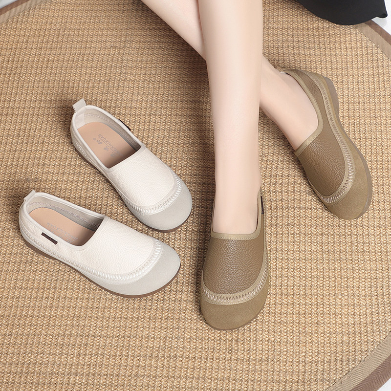 新款老北京布鞋女款浅口懒人鞋单鞋夏季拼色百搭平底皮面一脚蹬,女鞋,传统布鞋,淘宝优惠券,粉丝福利购,淘宝优惠卷