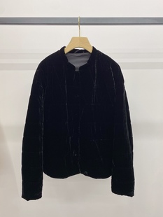 真丝丝绒 .小立领轻盈鹅绒羽绒服 黑色米白