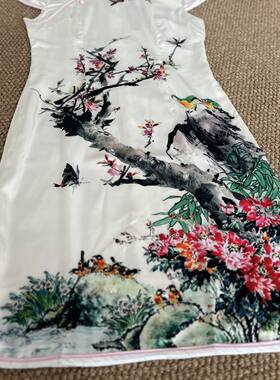 桑蚕丝真丝缎旗袍夏季新款高档女士复古国风连衣裙短款日常复古