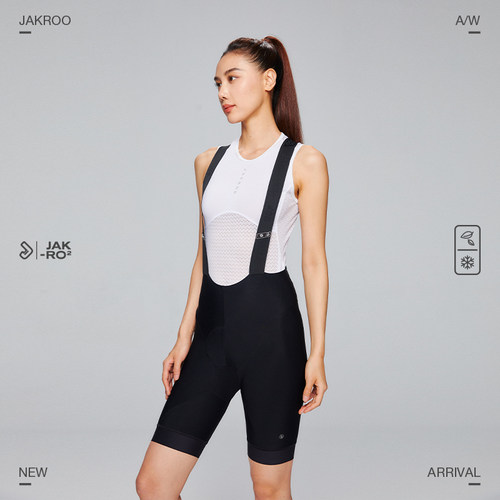 捷酷秋冬新款ELITE PRO女士背带短裤抓绒竞技双箭头垫裆5℃骑行裤