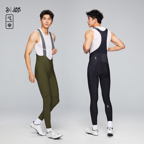 捷酷秋冬新款TB ONE男士抓绒背带裤进口面料双箭头垫裆修身骑行裤