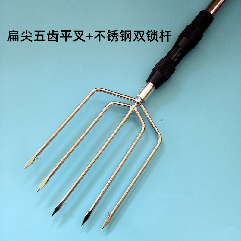 倒刺户外捞鱼鱼插叉鱼平叉五齿鱼叉伸缩杆老式鱼叉头钢叉叉子渔具