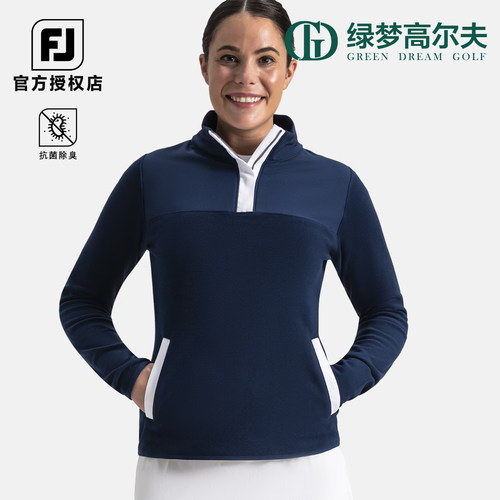 FootJoy高尔夫服装女装FJ秋冬女士半拉链抓绒长袖套头衫保暖T恤衫
