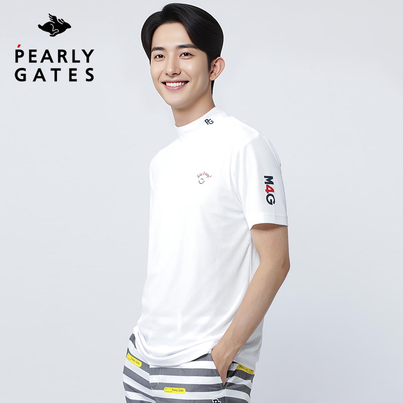 PearlyGates高尔夫服装男士夏季新款透气圆领短袖运动半高领T恤