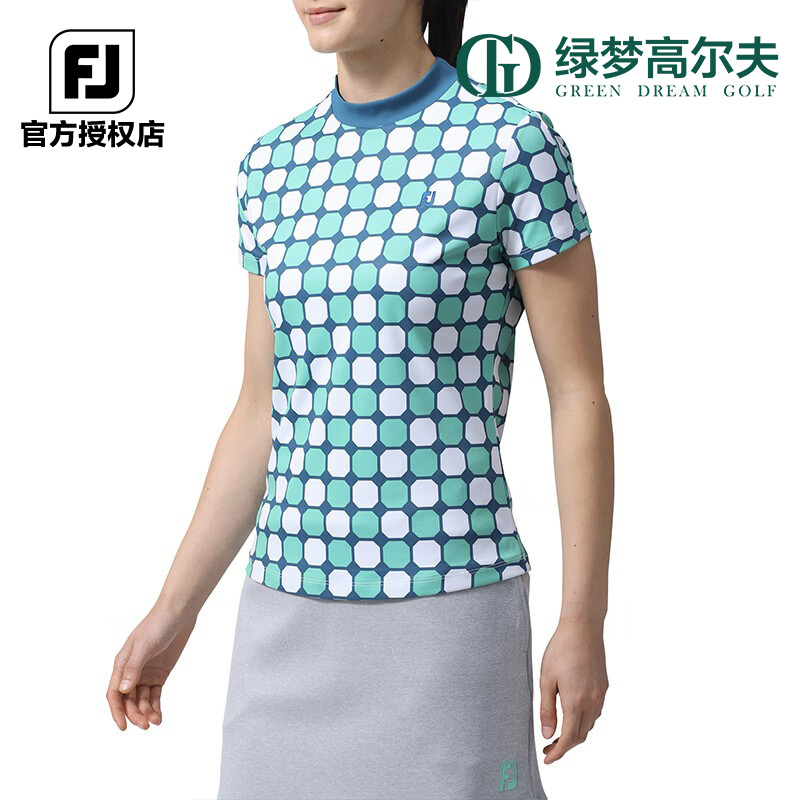 FootJoy高尔夫服装女士夏季新款FJ印花圆领短袖T恤golf运动POLO衫