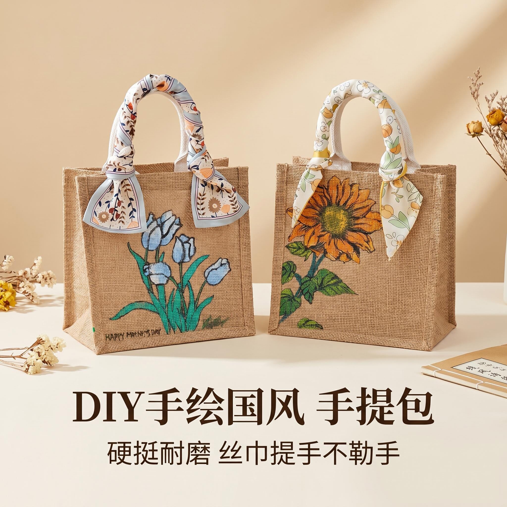 手工diy包包麻布手提袋帆布包材料创意彩绘涂鸦麻布袋自制礼品袋图片