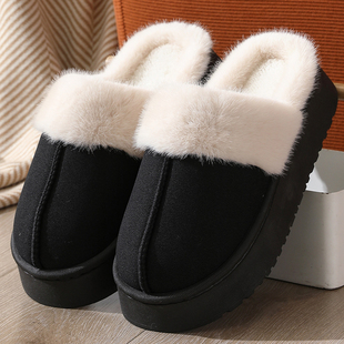 高跟棉拖鞋女冬季情侣室内家居防滑毛绒加厚底保暖拖鞋男外穿冬天