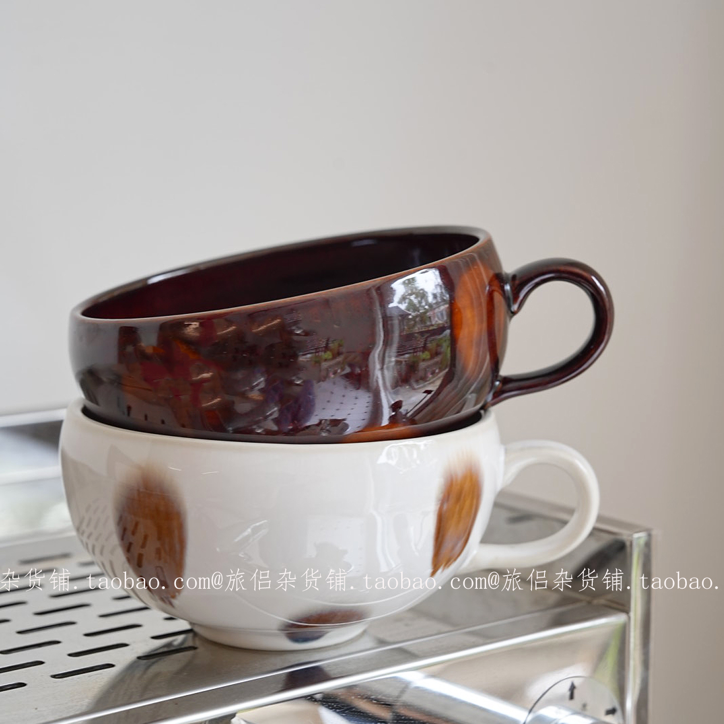 复古窑变焦糖栗子波点大口径早餐杯酸奶燕麦杯麦片杯咖啡杯马克杯