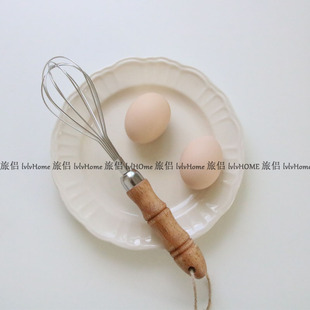 日式 复古木柄蛋抽手持打蛋器手动搅拌器厨房烘焙工具乡村风