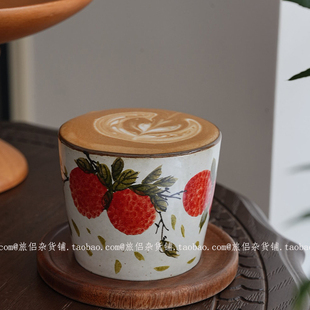 荔枝猪口杯景德镇手绘釉下彩复古咖啡杯拿铁拉花杯茶杯中式手握杯