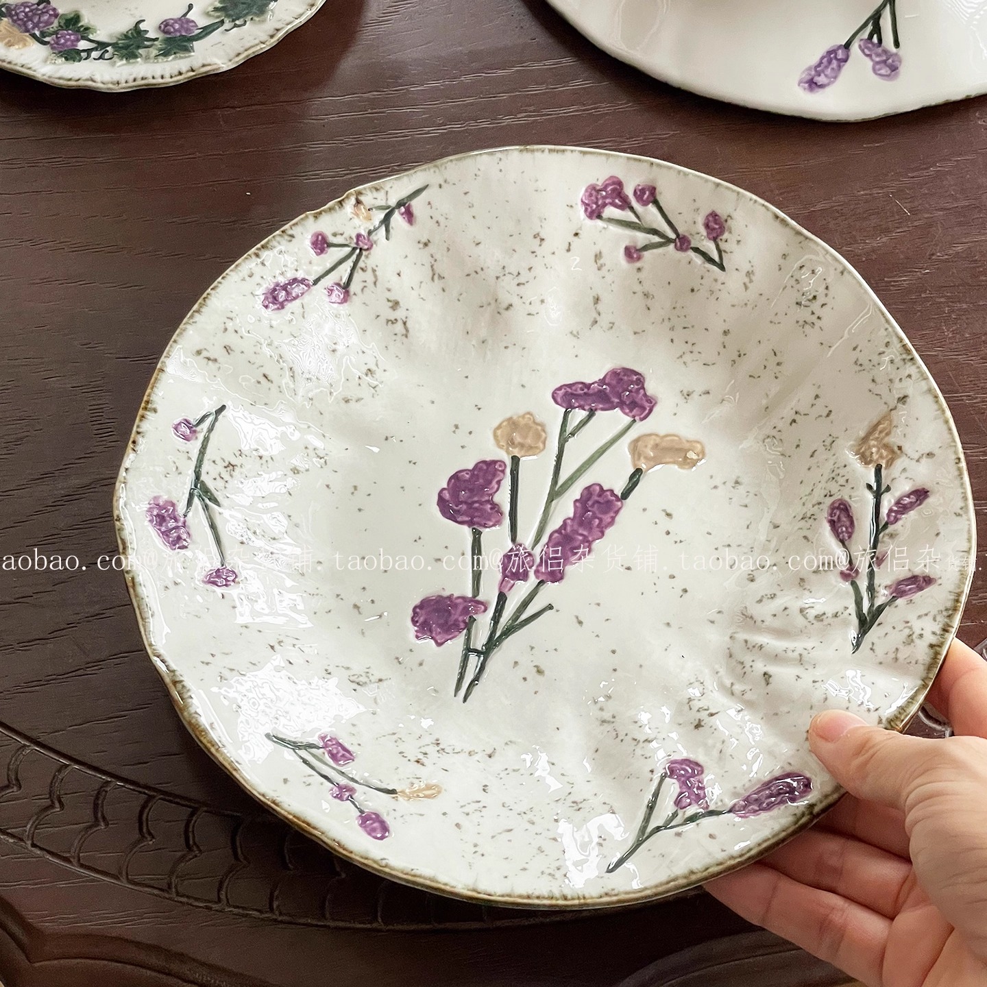 复古釉下彩薰衣草庄园陶瓷餐具家用菜盘沙拉意面盘甜品盘中古礼物