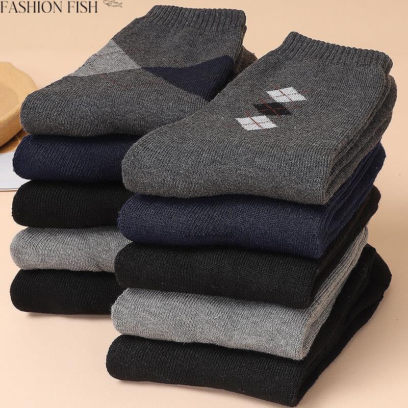 5双毛巾袜男长袜长筒冬季纯棉爸爸东北毛线加绒加厚保暖老人雪地