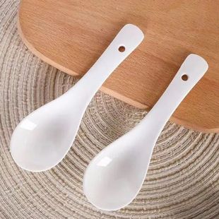 食品级陶瓷三弯勺子调羹纯白酒店汤匙喝汤耐高温精美馄饨嫂子
