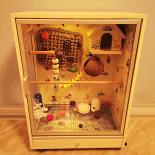 芈时柒家用实木生态板鹦鹉笼子鸟笼成年玄凤繁殖观赏笼DIY造景笼