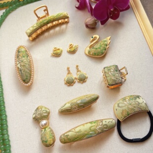 新中式国风新宋锦纯手工处女座仙女抓夹发夹边夹头饰耳钉耳环饰品