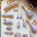 非遗原创新中式 国风真丝宋锦珍珠琵琶纯手工抓夹发夹边夹饰品