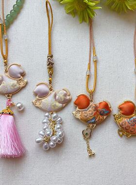 新中式宋锦手工幸运四叶草车钥匙