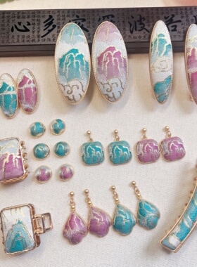 新中式国风新宋锦江山多娇纯手工发夹抓夹边夹耳钉耳坠耳环女饰品