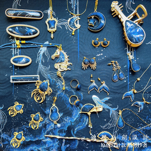 非遗原创新中式国风真丝宋锦北冥有鱼纯手工抓夹发夹边夹饰品