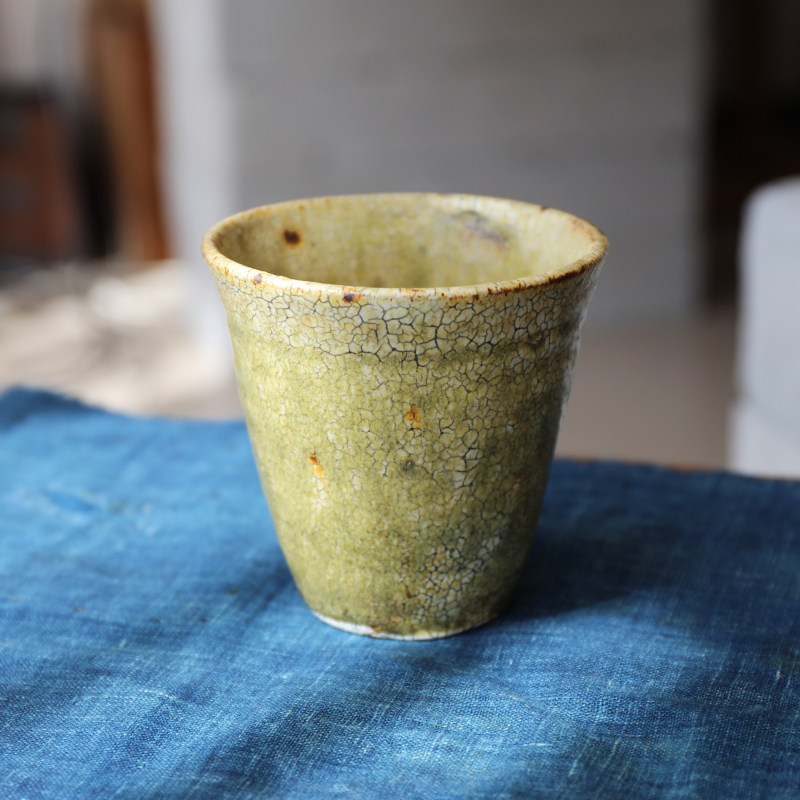 日本陶艺家手作 灰绿釉开片陶瓷水杯 纯手工茶杯单人泡茶主人杯子