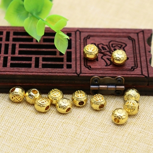 手工diy饰品配件红绳 自己编儿童 大孔圆珠 男女手链 镀金福字珠