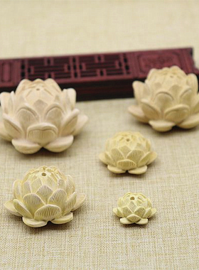 黄杨木雕手工diy车挂吊坠配饰翡翠实木配件汽车挂件五层桃木莲花