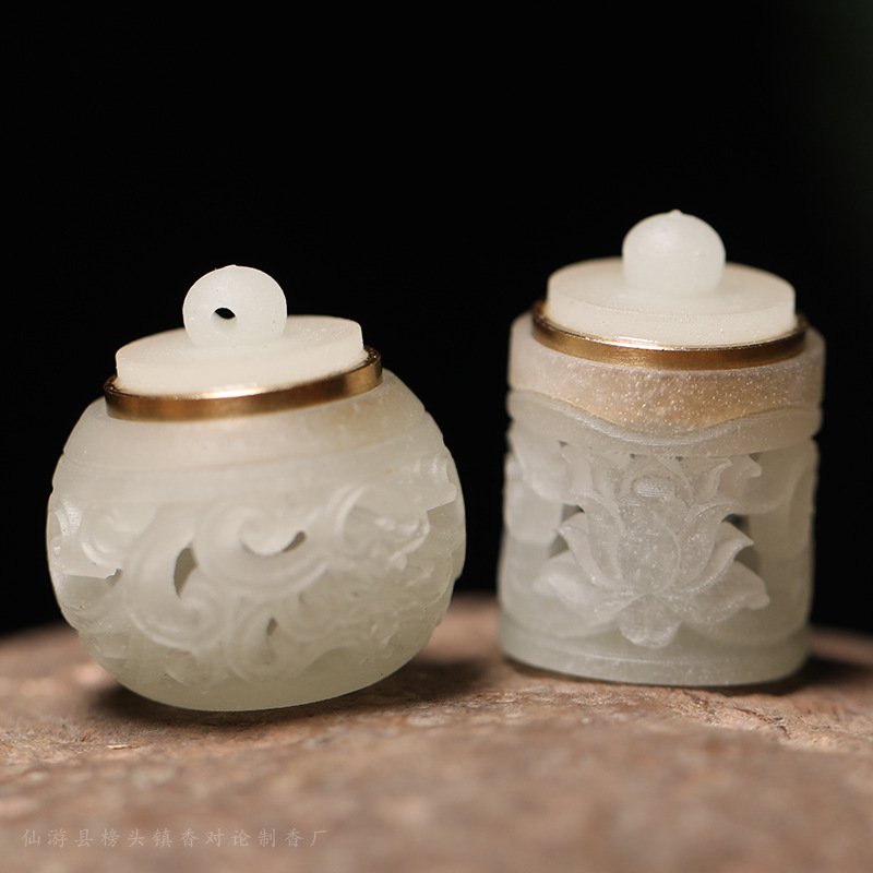 创意手工雕刻夜光石吊坠项链包挂中国风天然配件钥匙扣镂空香炉