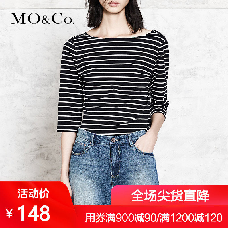 MOCO露肩七分袖條紋圓領性感露背T恤MA173TEE217 摩安珂在類目 女裝/女士精品, T恤中 - 來自Buy2taobao.com提供專業的淘寶代購服務