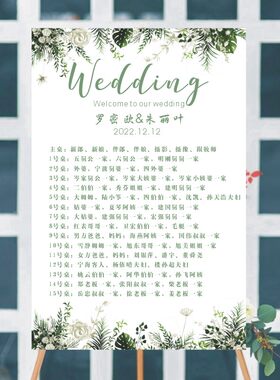 定制户外森系草坪婚礼 席位图迎宾牌 婚庆婚宴座位图设计素材打印