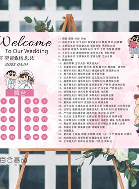 定制蜡笔小新订婚宴座位图表KT板