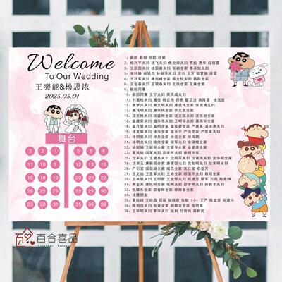 定制蜡笔小新订婚宴座位图表KT板