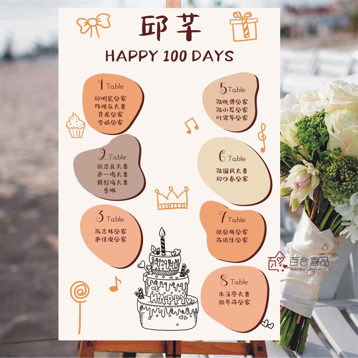 宝宝宴座位表百日满月生日席位图