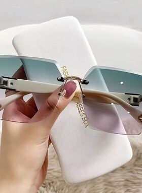 新款素颜女无框切边墨镜