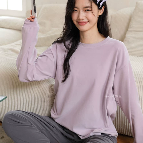 Кремовый мусс, осенняя пижама, удерживающий тепло цветной демисезонный бархатный лонгслив для влюбленных