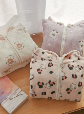 小暖炉睡袍女秋冬季珊瑚绒连帽长裙宽松孕妇裙家居服睡裙睡衣