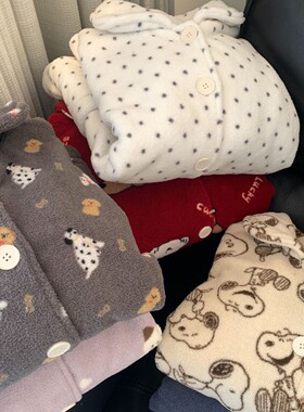 可爱狗狗睡衣女冬季珊瑚绒加厚保暖雪粒绒红色本命新年家居服套装