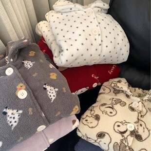 可爱狗狗睡衣女冬季珊瑚绒加厚保暖雪粒绒红色本命新年家居服套装