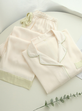 法式睡衣女春秋人棉贡缎长袖恋白纯色薄款棉绸女士夏季家居服套装