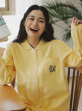 睡衣女纯棉绒布奶油老虎保暖磨毛纯色少女居家服春秋款家居服套装