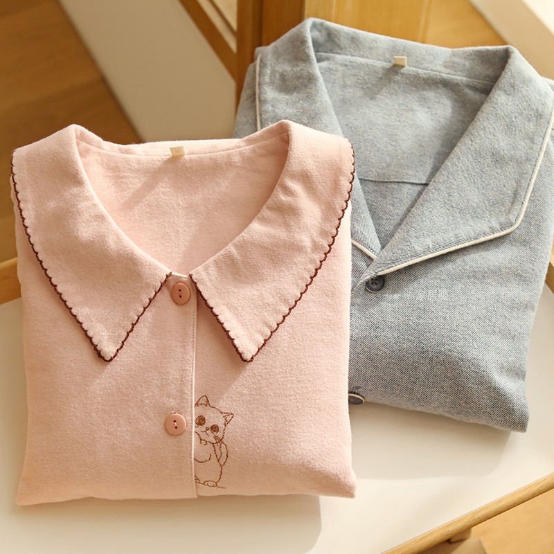 高品猫咪刺绣情侣纯棉磨毛绒布