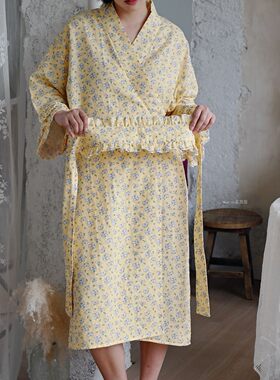 奶黄小兔叽纯棉纱布汉服睡袍睡衣