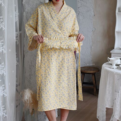 奶黄小兔叽纯棉纱布汉服睡袍睡衣