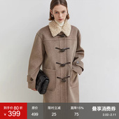 范洛Fano 呢子外套 长款 法式 仿羊羔毛牛角扣毛呢大衣女2025冬季