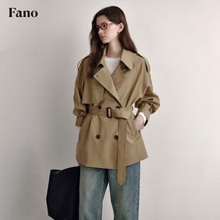 范洛休闲短款风衣外套女双排扣小个子2026春新款高级感卡其色大衣