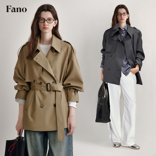 范洛经典卡其色短款风衣外套女2026春新款双排扣小个子高级感外套