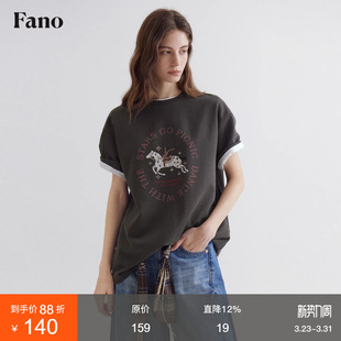 新款 T恤女2026春季 松弛感宽松落肩上衣 小马印花休闲短袖 范洛Fano