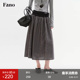 范洛Fano 100棉松弛感半身裙女2026春季 灰调小格纹宽腰头A字长裙
