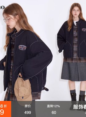 范洛Fano 休闲工装风撞线水洗棉独家定制贴标复古时髦棉服外套女