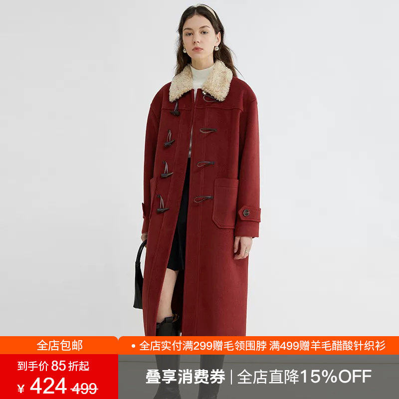 范洛Fano 法式仿羊羔毛牛角扣毛呢大衣女冬季中长款加厚呢子外套