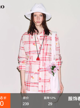 范洛Fano 慵懒风小众定制复古格纹小花翻领棉质衬衫女上衣2026春